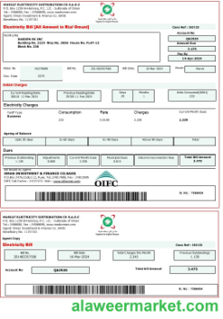 OMAN MUSCAT ELECTRICITY business utility bill Word and PDF template